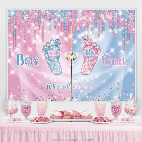 Garçon ou fille bleu rose paillettes pied bébé douche toile de fond