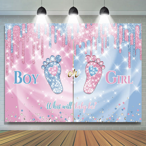 Garçon ou fille bleu rose paillettes pied bébé douche toile de fond