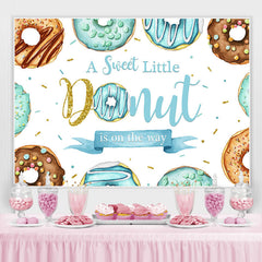 Toile de fond de douche de bébé thème Donut paillettes marron et bleu