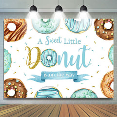 Toile de fond de douche de bébé thème Donut paillettes marron et bleu