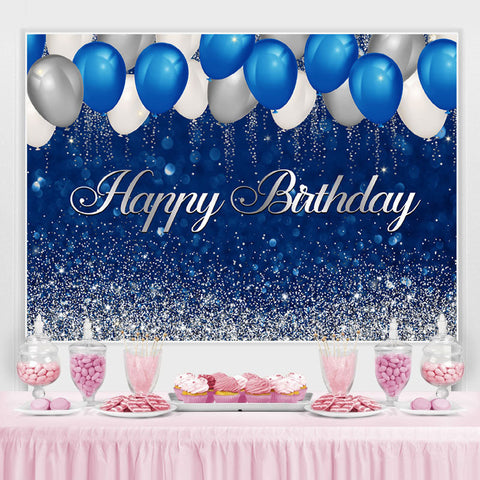 Bule et Silver Balloon Bokeh Joyeux Anniversaire Toile de Fond