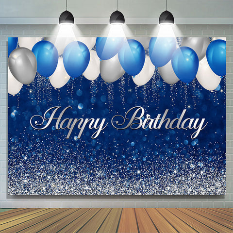 Bule et Silver Balloon Bokeh Joyeux Anniversaire Toile de Fond