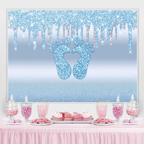 Bule Bokeh Little Feet Glitter Backdrop pour Baby Shower