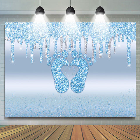 Bule Bokeh Little Feet Glitter Backdrop pour Baby Shower