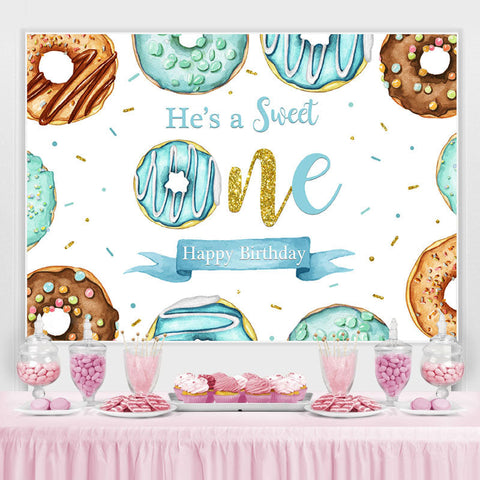 Bule Donuts Sweet 1st Joyeux Anniversaire Toile de Fond Pour Garçons