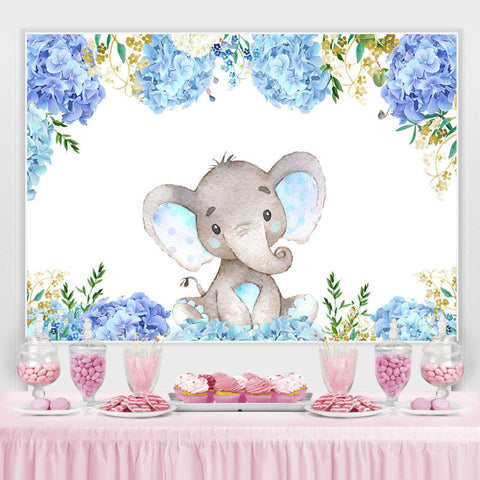 Toile de fond de douche de bébé petit éléphant floral bleu violet