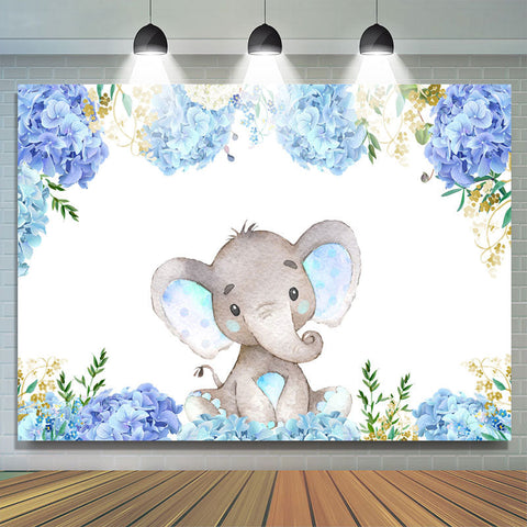 Toile de fond de douche de bébé petit éléphant floral bleu violet