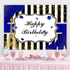 Toile de fond d'anniversaire ¨¤ rayures noires et blanches Bule Roses