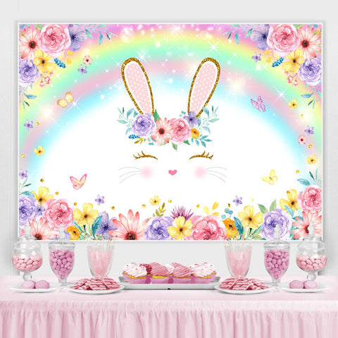 Lapin et toile de fond de douche de bébé floral arc-en-ciel coloré