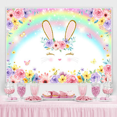 Lapin et toile de fond de douche de bébé floral arc-en-ciel coloré