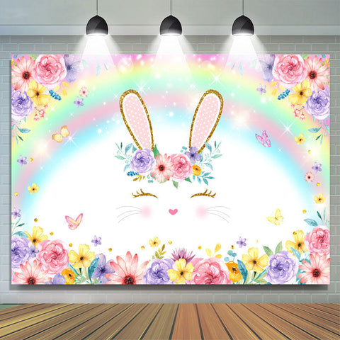Lapin et toile de fond de douche de bébé floral arc-en-ciel coloré