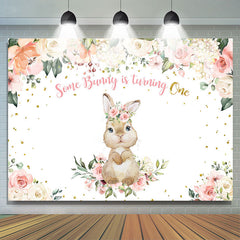 Bunny tourne un et toile de fond thème anniversaire floral