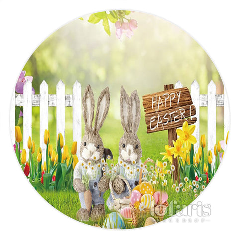 Lapin Printemps Herbe Verte Joyeuses Paques Toile De Fond Ronde