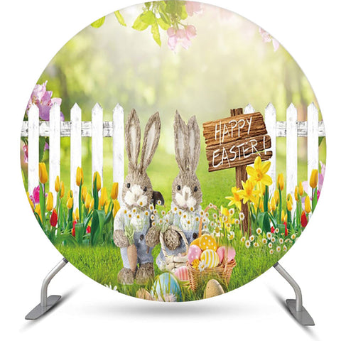 Lapin Printemps Herbe Verte Joyeuses Paques Toile De Fond Ronde