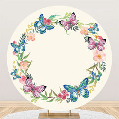 Papillon et guirlande joyeux anniversaire cercle toile de fond