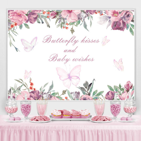 Butterfly Kiss Baby Wishes Toile de fond florale pour baby shower