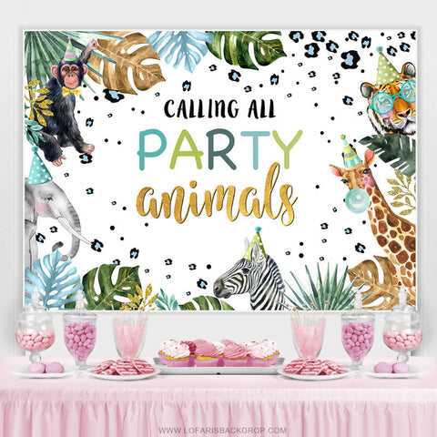 Calling All Party Animals Toile de fond d'anniversaire pour les enfants