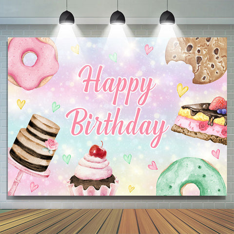 Candy Land Cupcake Donut Cookie Joyeux Anniversaire Toile de Fond