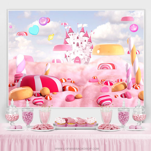 Fond d'anniversaire du monde rose du château de Candyland