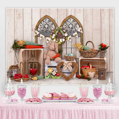 Carotte et lapin avec boîte en bois et toile de fond florale