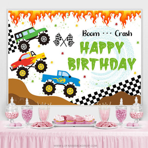 Cars Crash Spark Tire Boy Toile de fond joyeux anniversaire