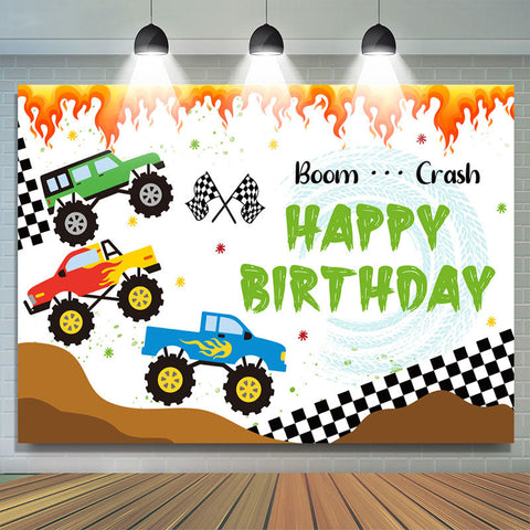 Cars Crash Spark Tire Boy Toile de fond joyeux anniversaire