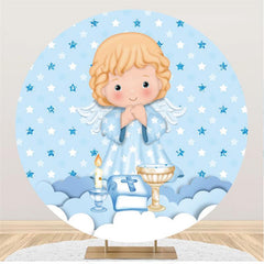 Dessin animé ange bébé bleu nuage étoile ronde décors de fête