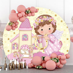 Dessin animé ange église jaune rose rond décors de fête