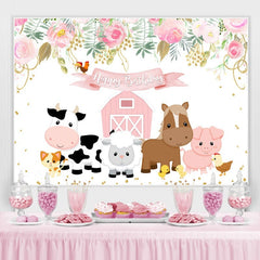 Toile de fond d'anniversaire d'animaux de bande dessinée pour la table de gateau de fille