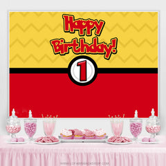 Cartoon Ball Jaune Rouge Joyeux 1er Anniversaire Toile de Fond