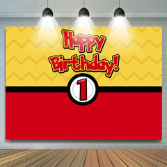 Cartoon Ball Jaune Rouge Joyeux 1er Anniversaire Toile de Fond