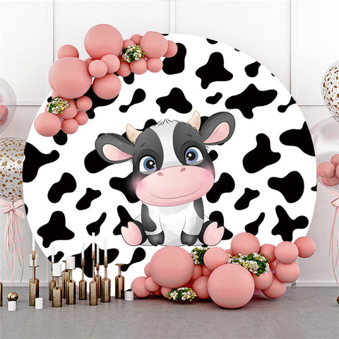 Dessin animé vache joyeux anniversaire cercle toile de fond pour la fête