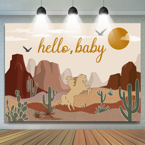 Toile de fond de douche de bébé de cheval de cactus du désert de dessin animé