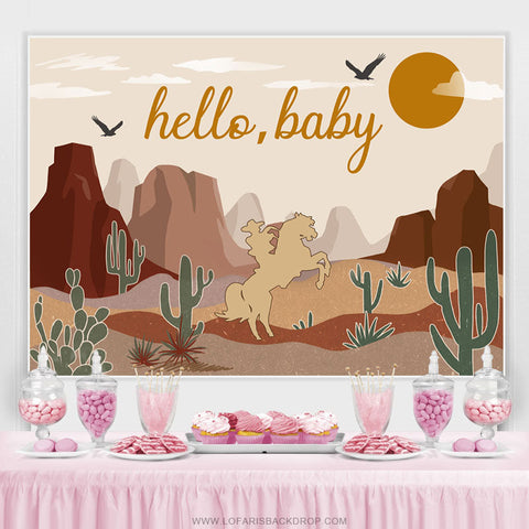 Toile de fond de douche de bébé de cheval de cactus du désert de dessin animé