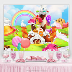 Dessin animé Dessert mot Candy Land anniversaire toile de fond