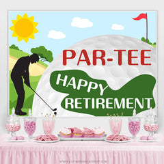 Bannière de toile de fond de joyeux anniversaire Par-tee de golf de dessin animé
