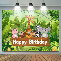 Dessin animé vert forêt animaux joyeux anniversaire toile de fond