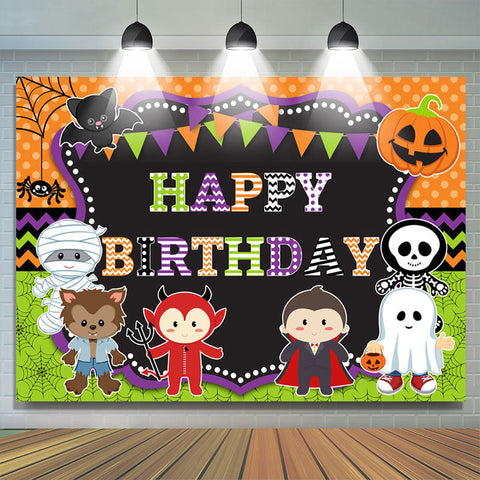 Dessin Animé Halloween Thème Joyeux Anniversaire Fête Toile De Fond