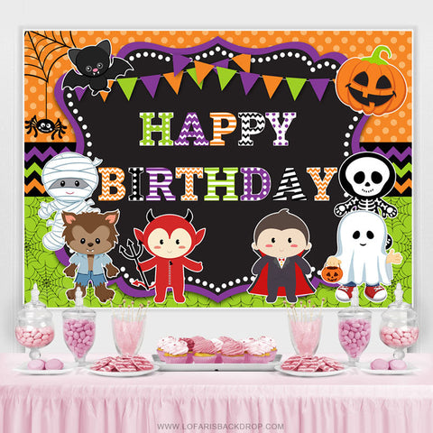 Dessin Animé Halloween Thème Joyeux Anniversaire Fête Toile De Fond