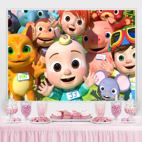 Toile de fond d'anniversaire mignon de dessin animé pour décor de fête