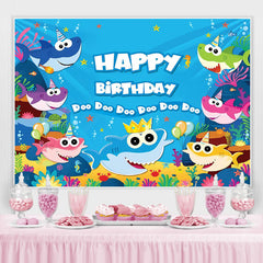 Toile de fond de th¨¨me de joyeux anniversaire de requin de dessin anim¨¦ pour b¨¦b¨¦