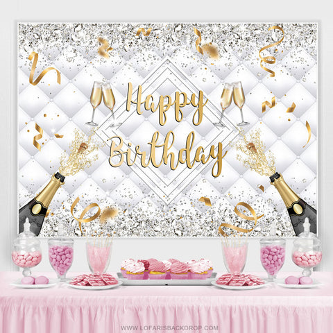 Bouteille de Champagne Verre Ribbion Joyeux Anniversaire Toile de Fond