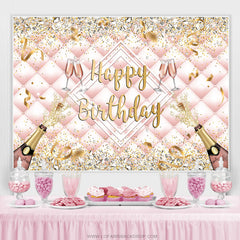 Toile de fond de joyeux anniversaire de rubans de bouteille de champagne