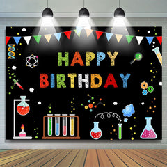 Laboratoire de chimie et toile de fond abstraite d'anniversaire