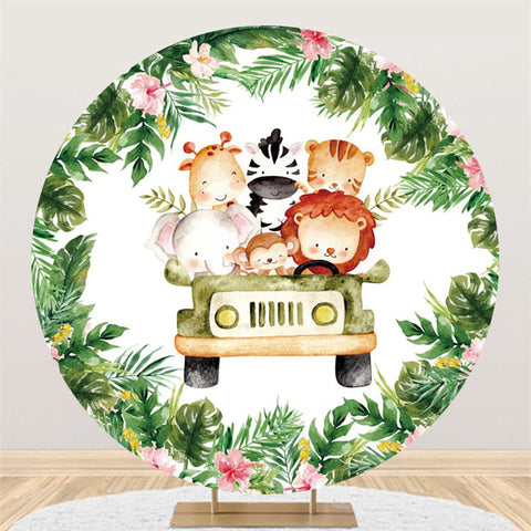 Cercle Animaux Assis Dans Les Voitures Joyeux Anniversaire Toile De Fond