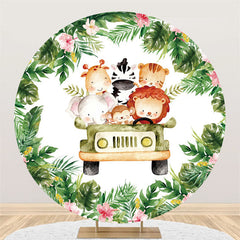 Cercle Animaux Assis Dans Les Voitures Joyeux Anniversaire Toile De Fond