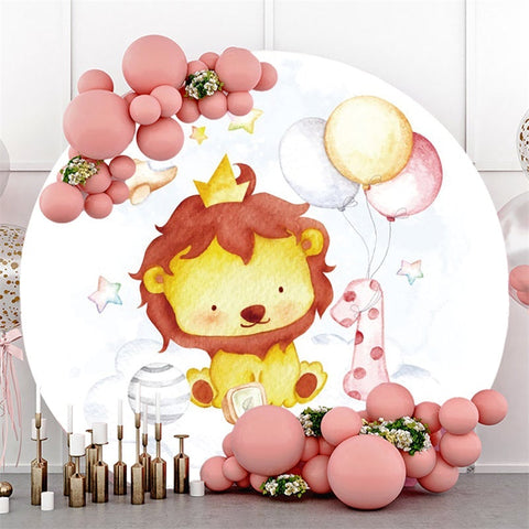 Ballons De Cercle Et Toile De Fond Joyeux 1er Anniversaire Lion