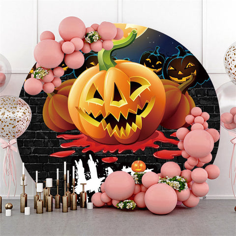 Cercle Briques Noires Joyeux Halloween Citrouilles Toile De Fond Nuit