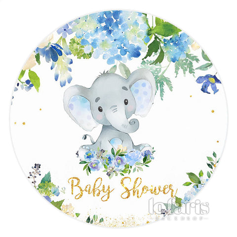 Cercle Bleu Floral Et Toile De Fond De Douche De Bébé éléphant