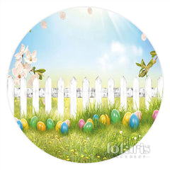 Cercle Bleu Ciel Herbe Oeufs De Paques Toile De Fond Fête